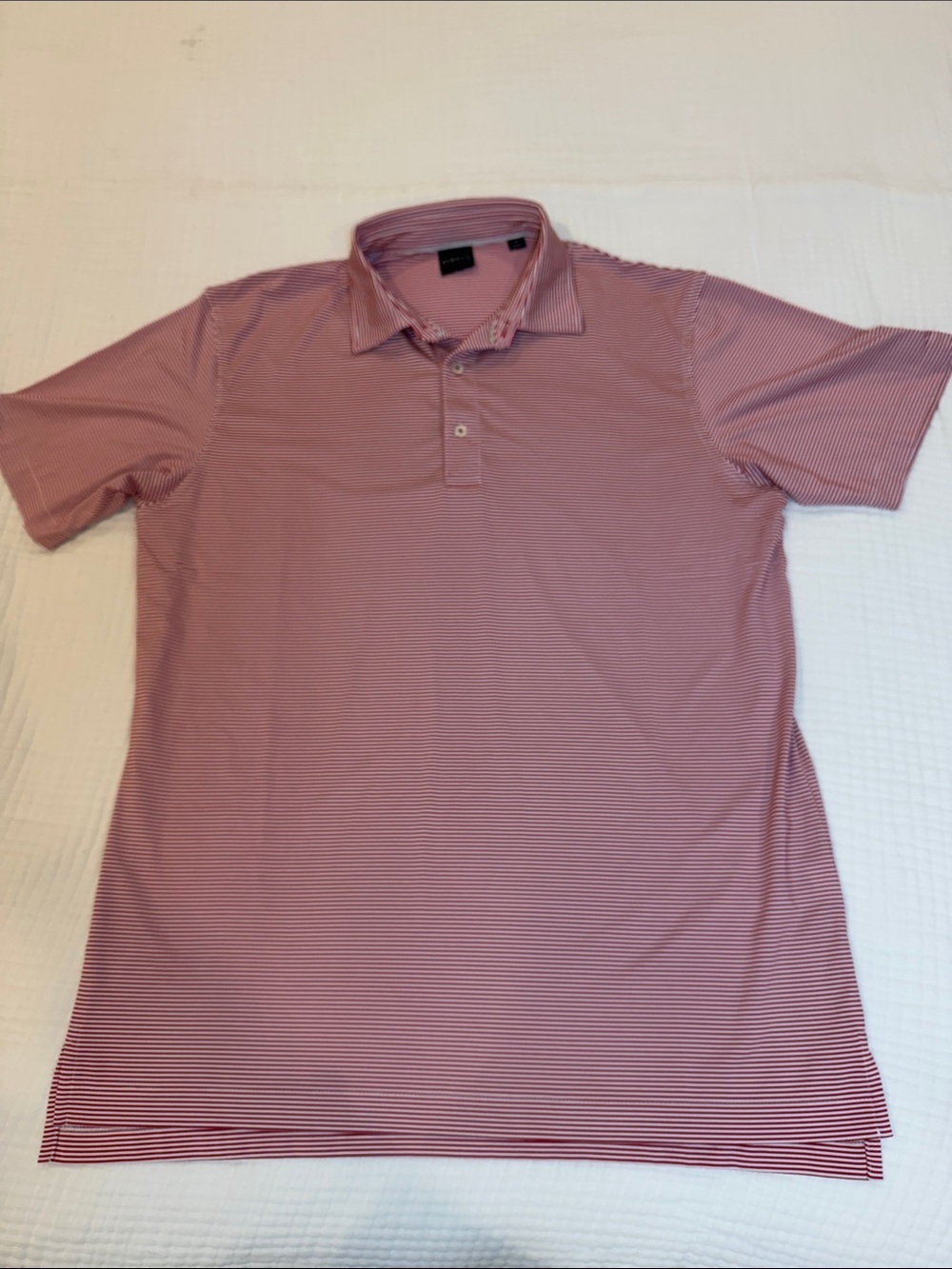 Dunning Men’s Short Sleeve Golf Shirt in Light Red Stripe Size Medium